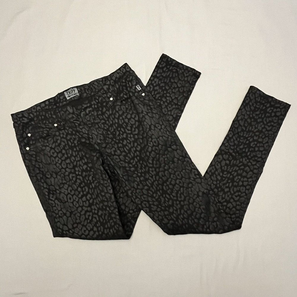VTG TRIPP Daang Goodman Pants Women Size 1 Black Leopard Velvet Print Punk OBO